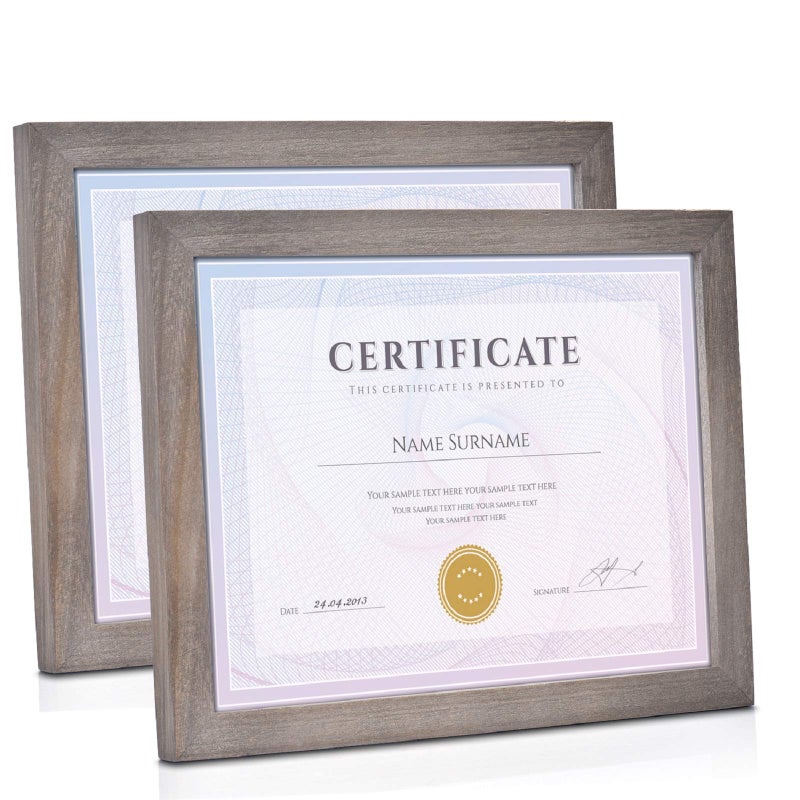 Emfogo Picture Frames 8.5 x 11 Certificate Frames Diploma Frame with Stand Rustic Wood Document Frames with High Definition Glass for Wall or Tabletop Display Set of 2 Weathered Grey - Image 1